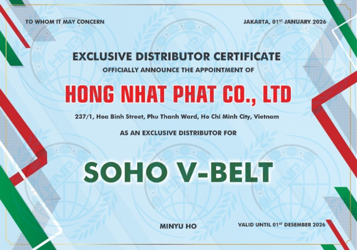 Chứng Nhận Phân Phối Độc Quyền Dây Đai SOHO V-Belt